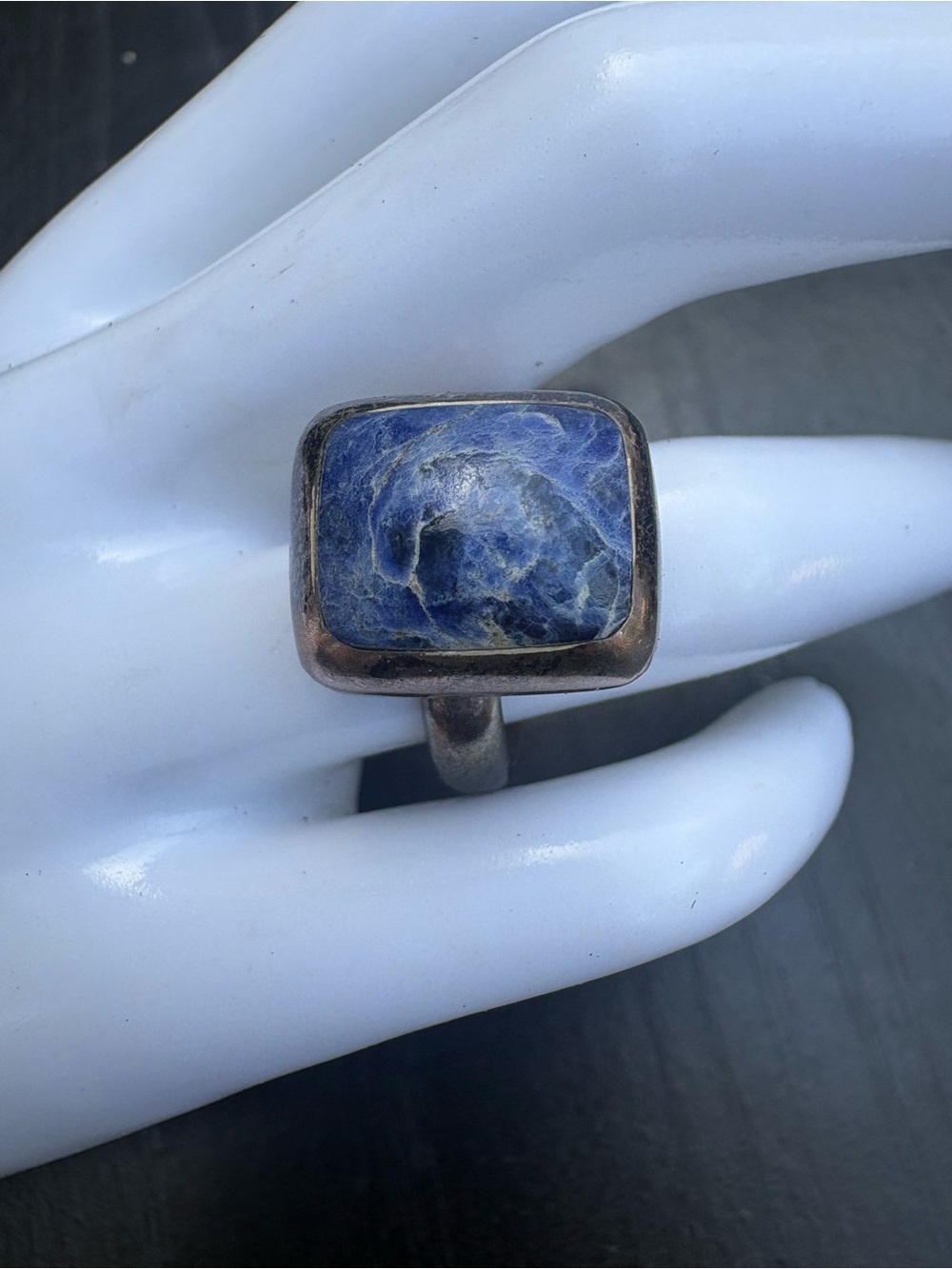 Mexico Sterling Silver Blue Sodalite Rectangle Ring - Size 7 Adjustable